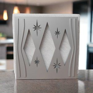 Midcentury Modern Triple Diamond Starburst Napkin Holder Kitchen Decor Silver